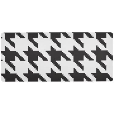 Imagem de Tapete de mouse preto Houndstooth colorido retrô para uso em jogos e escritório, mouse pad para jogos grande, 90 x 40 cm, superfície lisa e antiderrapante