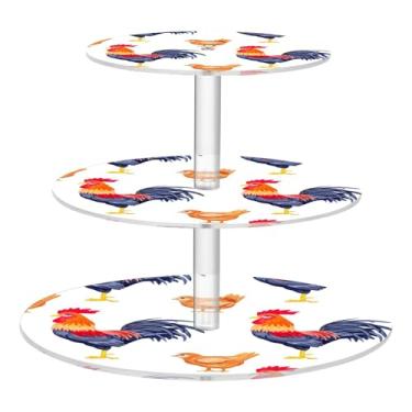 Imagem de Suporte de cupcake de 3 camadas, aquarela, galinhas, galo, copo de acrílico branco, torre de bolo, suporte de aniversário, casamento, bandejas de servir, mesa de doces, suporte rosa