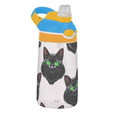 Imagem de Garrafa de água Black Kittens Bright Cat para crianças com canudo 473 ml 473 ml Garrafa de água de plástico Tritan à prova de vazamento, copo infantil portátil, reutilizável, alça de transporte