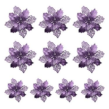 Imagem de ZJchao Poinsétia Brilhante, Flores Artificiais de Natal de 9cm Com Destacável para Decoração de Guirlanda, Festa de Casamento, árvore de Natal (#12)