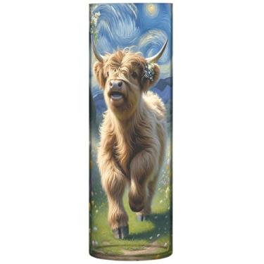 Imagem de Vaso de mesa com cilindro de bezerro de vaca highland floral primavera para mesa vasos de plástico personalizados decorações de outono para casa, 30 cm x 9,9 cm