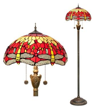 Imagem de Luminária de chão estilo Tiffany com libélula [2 lâmpadas][40,6 cm L x 157,5 cm A] Luminária decorativa para casa, luminária de leitura de chão em vitral antigo para sala de estar, quarto, c
