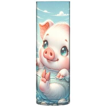 Imagem de Vasos altos de plástico com estampa animal de porco fofo vaso cilíndrico para mesa, decoração floral de outono para quarto, 30 cm x 9,9 cm
