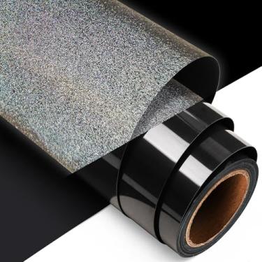 Imagem de GIRAFVYINL Vinil HTV Reflexivo Preto Vinil de Transferência de Calor para Cricut 30,48 cm X 18 pés Ferro sobre Vinil para Camiseta DIY, Tecido