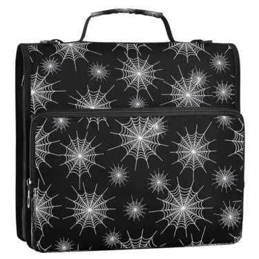 Imagem de Teias de aranha brancas pretas para o Dia das Bruxas, bolsa de fichário com 3 anéis com alça, portfólio organizador de fichário com zíper para escola ou escritório