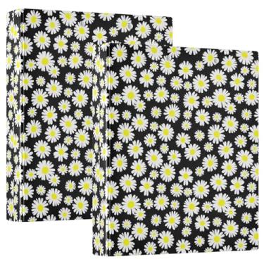 Imagem de Fichários pretos de margaridas brancas personalizadas, 3 polegadas, 3 anéis, 200 folhas, portfólio, impressão, anel redondo, fichário de escritório, 31,5 x 27 x 6 cm, 1 pacote