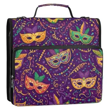 Imagem de Carnival Bolsa organizadora de fichário com zíper para máscara roxa vibrante, 3 anéis, 3 anéis, pasta de portfólio com alça, armazenamento de documentos com vários bolsos para escola, escritório