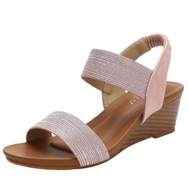 Imagem de Pantufas femininas estilo boca de peixe salto plataforma para casa e atividades leves confortáveis para o dia todo, rosa, 34