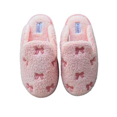 Imagem de Luxape Chinelos Bow Coquette Pink Foam Cute Plush Fofo Warm Fur Chinelos Interior Casa Inverno, Coquete rosa, 9-10