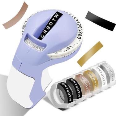 Imagem de CRTBOTW Máquina de fazer etiquetas em relevo retrô com fitas, etiquetadora Old School com 6 rolos de etiqueta em relevo 3D à prova d'água para organização de escritório, casa e bricolage - roxo