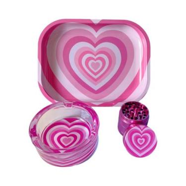 Imagem de 3 peças Love Heart Metal Herb Grinder e bandeja de rolamento cinzeiro 