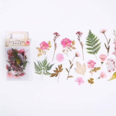 Imagem de Conjunto de adesivos de flores rosa natureza, 40 peças, decalques de folhas florais de PET para decoração de álbuns de recortes, agendas, laptops, cadernos, artesanato, presentes feitos à mão
