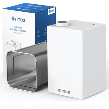Imagem de RIMOO Umidificador de aço inoxidável, umidificadores de névoa fria com apenas 3 peças fáceis de limpar, umidificador de enchimento superior com temporizador de 1-9H, silencioso de 30 dB, sem filtro