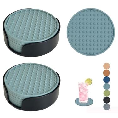 Imagem de Conjunto de 12 porta-copos de silicone, porta-copos de 10 cm com suporte, porta-copos redondos para bebidas, cerveja, café, casa, escritório, bar, mesa, mesa, proteção, porta-copos de borracha