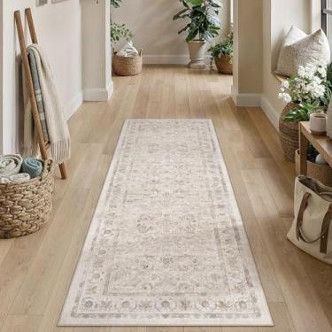Imagem de PureCozy Tapete de corredor de 5 x 15 cm, bege, lavável, vintage, antiderrapante, para cozinha, pequeno, longo, baixo, fino, acento para quarto, tapete envelhecido, lavanderia, sala de estar