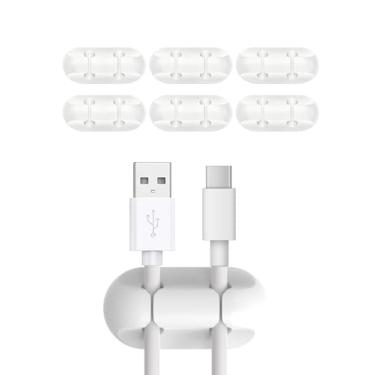 Imagem de Clipes de suporte de cabo, 6 peças de clipes autoadesivos para gerenciamento de cabos - organizador de cabos para mesa/escritório/casa, suporte de fio para cabos USB/carregador/mouse/PC (branco, 2 x 6