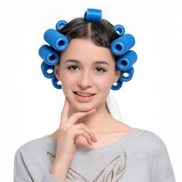 Imagem de Pacote com 10 rolos de cabelo de plástico, rolos pequenos de 0,9 cm com coberturas, 9 cm C x 8 cm L