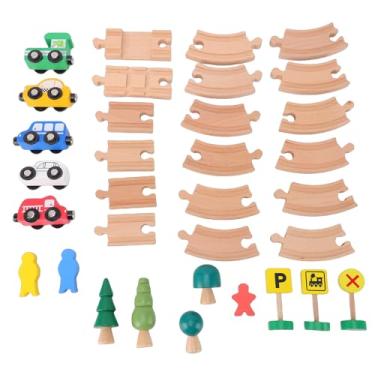 Imagem de SPYMINNPOO Conjunto de Trens de Madeira, Bloco de Construção de Pista de Construção, Montagem de Brinquedos de Carro Com Fácil Montagem, Armazenamento, Casa, Escola, Jogo