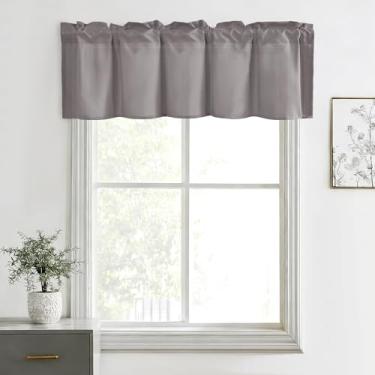 Imagem de Hiasan Cortinas de saia para cozinha, sala de estar, porão e janelas de banheiro, janela pequena, topo curto sólido de fazenda, painéis de cortina com bolso de haste curta - 152 x 45 cm, cinza novo, 1