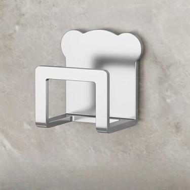 Imagem de 2 peças de rack de armazenamento suspenso de aço inoxidável – organizador de armário de banheiro sem broca, suporte de artigos de higiene na parede (prata)