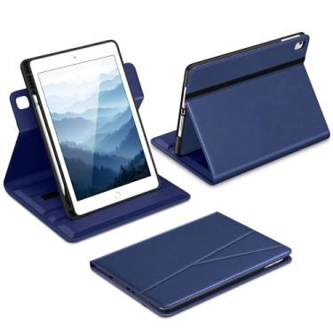 Imagem de DTTO Capa para iPad 6ª/5ª geração de 9,7 polegadas (2018/2017), iPad Air 2/Air 1, capa de couro premium com rotação de 360 graus, com suporte para lápis, azul marinho