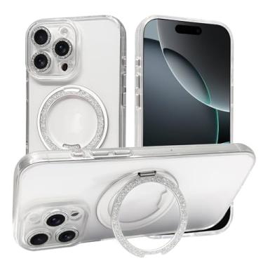 Imagem de MEIMIOU Capa para iPhone 16 Pro Max, magnético brilhante com glitter transparente - Suporte brilhante compatível com MagSafe, designer feminino, capa à prova de choque com suporte de anel para