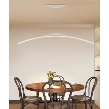 Imagem de Luminária pendente curva moderna de LED, lustre de cozinha com altura ajustável de 100 cm, luminária de teto para mesa de jantar preta com dimmer e controle remoto, luminária de embutir dour