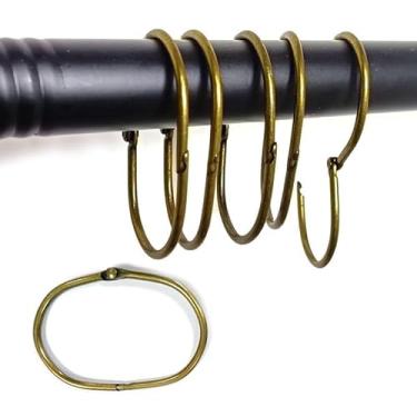 Imagem de 12 anéis de cortina de chuveiro, anéis ovais de encaixe para cortina, ganchos de chuveiro deslizantes suavemente para varão de cortina de chuveiro