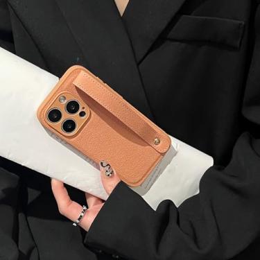 Imagem de IRTGFG Para iPhone 16 Pro Pulseira Retro Marrom Couro Capa Câmera À Prova de Choque Capa Fosca (Para iPhone 16 Pro/Rosa)