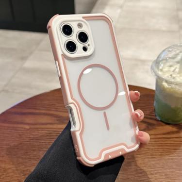 Imagem de HJZSZX Capa protetora anti-queda com quatro cantos e carregamento sem fio para iPhone 16 Pro (rosa e branco)