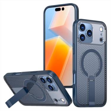 Imagem de Capa de celular dobrável com dissipação de calor magnética para iPhone 17 Air 16e 16 15 14 13 12 11 Pro Max com protetor de lente (para iPhone 12/Azul Marinho)