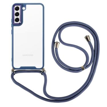 Imagem de Cordões de colar crossbody Capa de telefone transparente para Samsung Galaxy S23 Plus S22 Ultra S21 FE Capa de corrente com alça, azul escuro, para S22 Ultra
