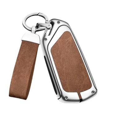 Imagem de Compatível com skoda octavia capa chave do carro 2024 2023 2022 2021 liga de couro de alta qualidade caso de controle remoto auto accessori(Silver brown)