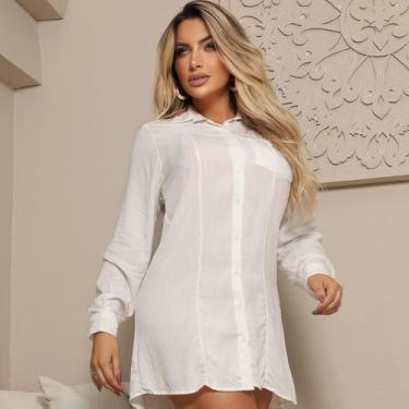 Imagem de Vestido chemise feminino de manga longa soltinho - GISELE FREITAS MODA