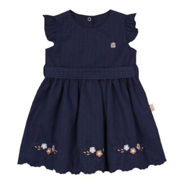 Imagem de Vestido Festa Bebê Menina Tricoline Bordado Paraiso Rf 15496, Azul mar