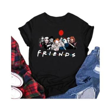 Imagem de Camiseta Oversized De Halloween Para Mulheres Com Personagens De Horro