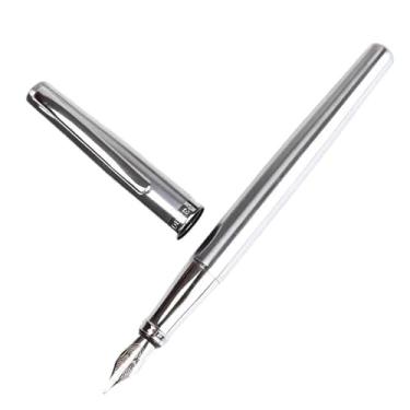 Imagem de ONECMN Caneta de caligrafia de ponta curva de 0,8 mm preta e prata de luxo com caixa de presente original (prata)