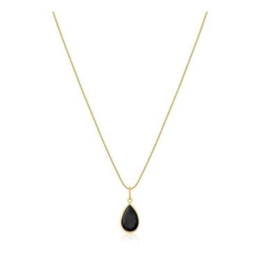 Imagem de Colar Feminino em ouro 18K 750 40cm + Pingente Ponto de Luz Gota Negro