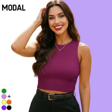 Imagem de Cropped Básico Canelado Tricot Modal Cor:AmeixaTamanho:U - Vitrine Col