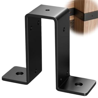 Imagem de 8 peças de abraçadeiras de 5 x 10 cm, suportes de cerca de deck resistentes para vigas de madeira de 5 x 10 cm, suportes de montagem de gazebo em U, 2 mm de espessura - preto
