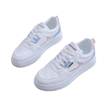 Imagem de Tênis Feminino De Solado Grosso Branco Moda Coreana Casual Para Caminh