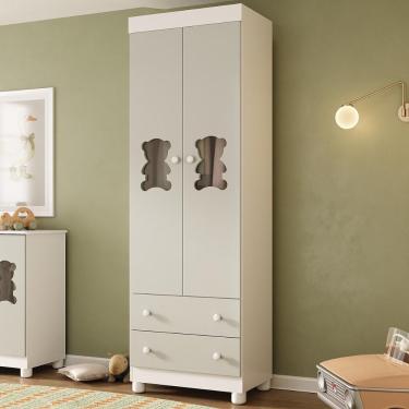 Imagem de Guarda-roupa Infantil 62cm 2 Portas Com Vidro E 2 Gavetas Fofura Multimóveis Mp4481 Branco/off White Branco/off White