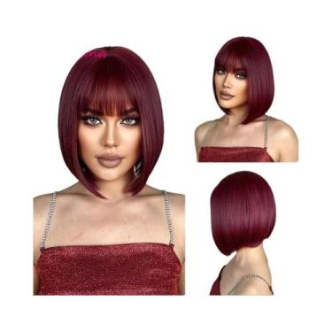 Imagem de Peruca Sintética Curta Marrom Escuro Com Franja, Lisa, Cosplay Lolita,