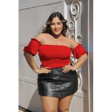 Imagem de Blusa Plus Size Feminina Cropped Manga Curta Com Elástico Moda Bloguei
