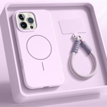 Imagem de IRTGFG Capa magnética de luxo com alça de silicone líquido e capa macia para iPhone 16E (para iPhone 16E/roxa)