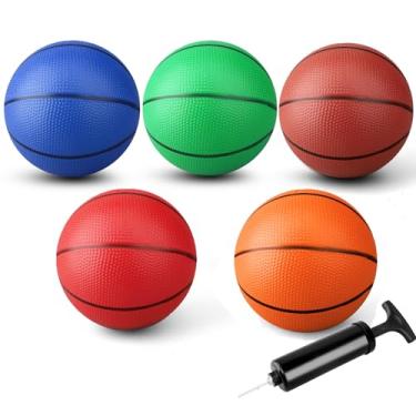Imagem de Mini basquete de 17,8 cm para ambientes internos sobre a porta, basquete pequeno de borracha macia de 18 cm para crianças, quintal, praia, ao ar livre, bolas de sinuca de PVC, jogo esportivo para