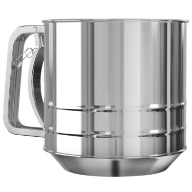 Imagem de Peneira de farinha de 5 xícaras para assar – Peneira de farinha de grande capacidade de aço inoxidável com malha dupla, fácil de usar com uma mão e pode ser lavada na lava-louças – Ferramentas de