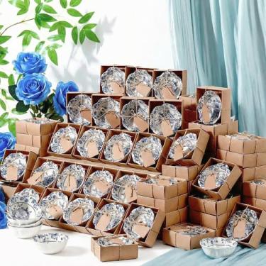 Imagem de SiliFine 96 peças de lembrancinhas de casamento para convidados, conjunto de presentes em massa com design floral de 8 cm com caixa de cartão para chá de bebê, presente de aniversário (azul)
