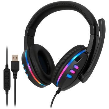 Imagem de Fone gamer Headset Kapbom Estéreo USB LED Preto rgb KA-9007
