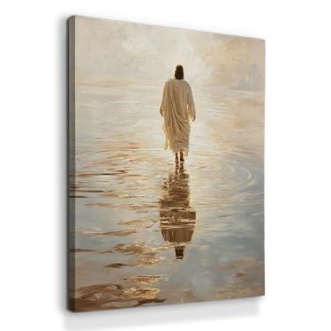 Imagem de laveliabel Arte de parede Jesus Cristo andando sobre a água, I Will Walk With Christ, impressões de arte de parede, pinturas de versículo bíblico cristão, decoração de paredes para casa, quarto, sala